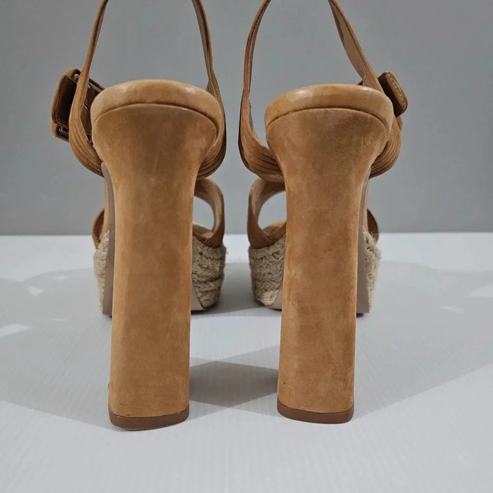 Schutz Blisse Platform Sandal Womens 10.5 Caramel Brown Suede Chunky Block Heel